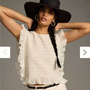 Blue Tassel Ruffle Trim Sleeveless Top